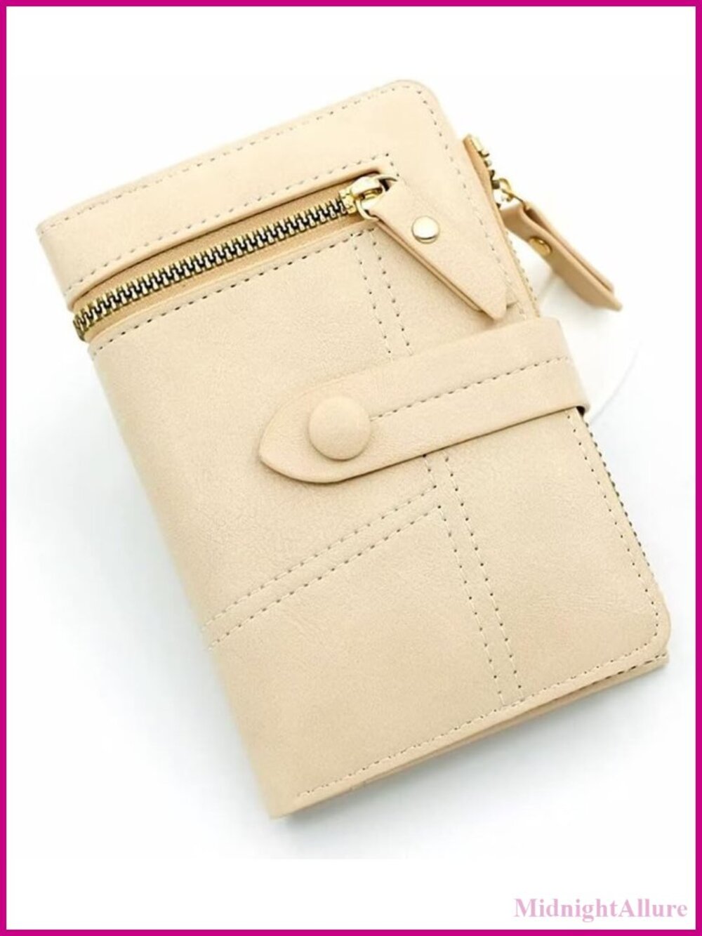 Compact Bifold Wallet Faux Leather Zipper Snap Closure Card Slots